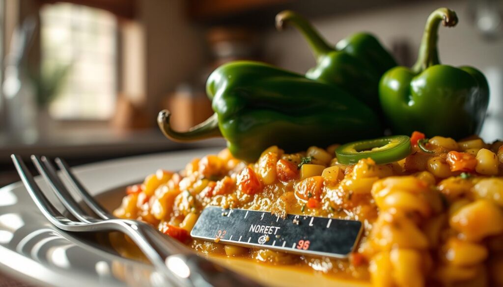 Comparative heat scale of poblano and jalapeño peppers