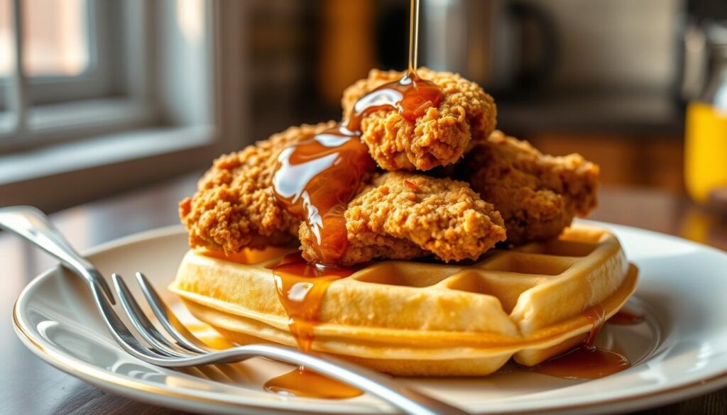 Do you put syrup on chicken and waffles?