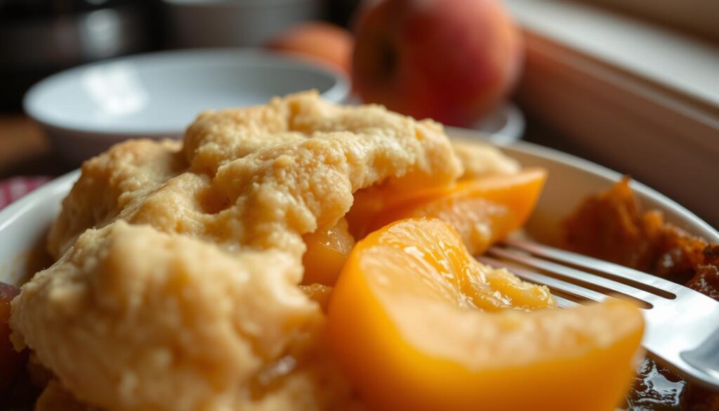 texture of peach cobbler with canned and frozen peaches